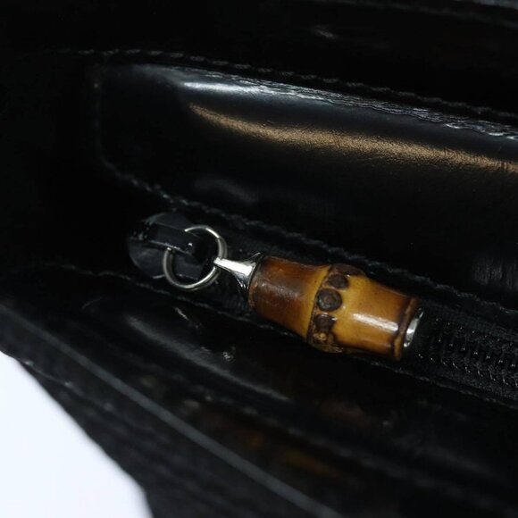 GUCCI Bamboo Hand Bag Canvas 2way Black Gold - Picture 11 of 15